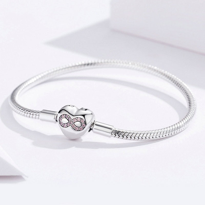 Pink Infinity Heart Clasp Charm Bracelet