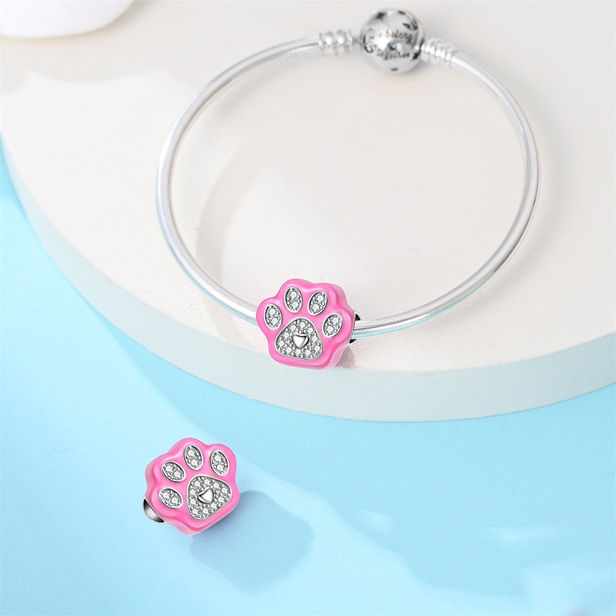 Pink Paw Print Sparkle Charm