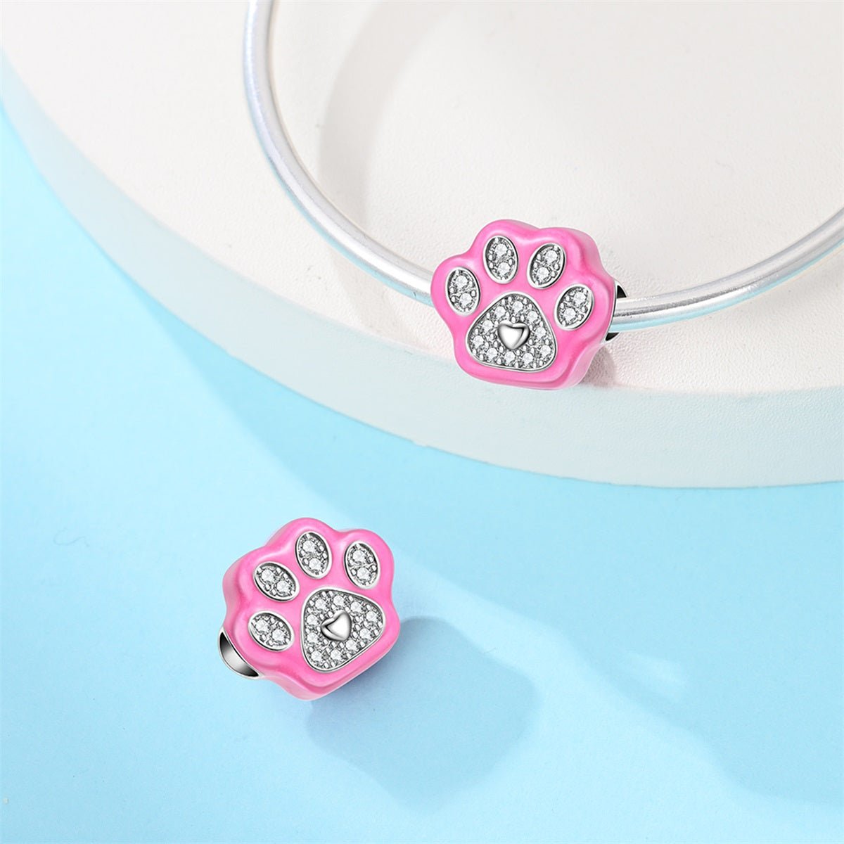 Pink Paw Print Sparkle Charm