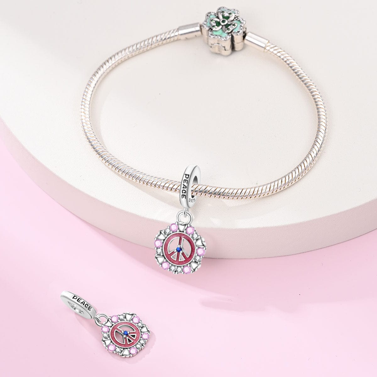 Pink Peace & Hearts Charm