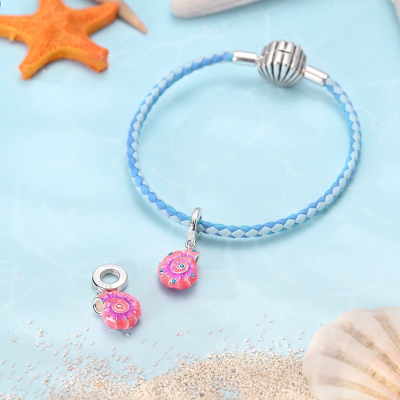 Pink Shell with Blue Stones Dangle Charm