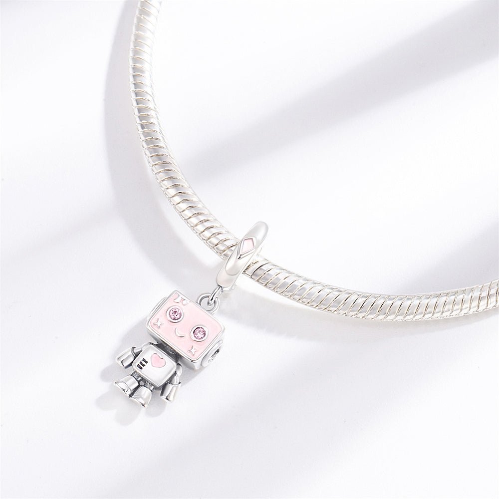 Pink Smiley Robot Dangle Charm
