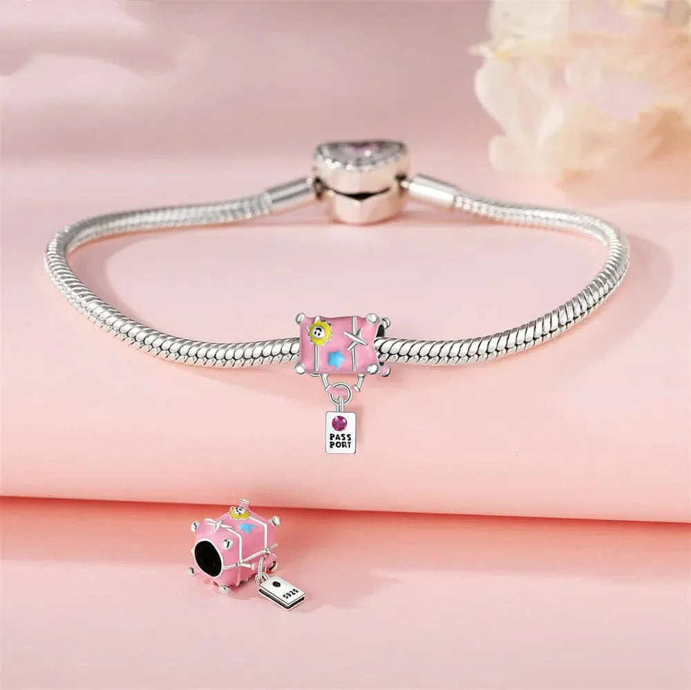 Pink Travel Suitcase with Passport Tag Charm
