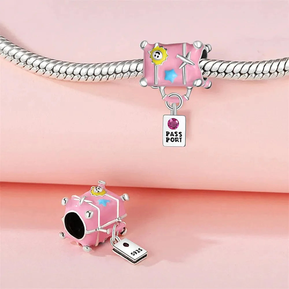 Pink Travel Suitcase with Passport Tag Charm