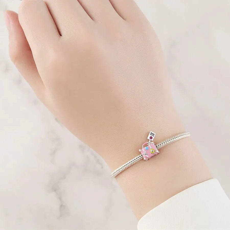 Pink Travel Suitcase with Passport Tag Charm
