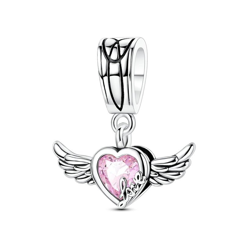 Pink Winged Heart Love Dangle Charm