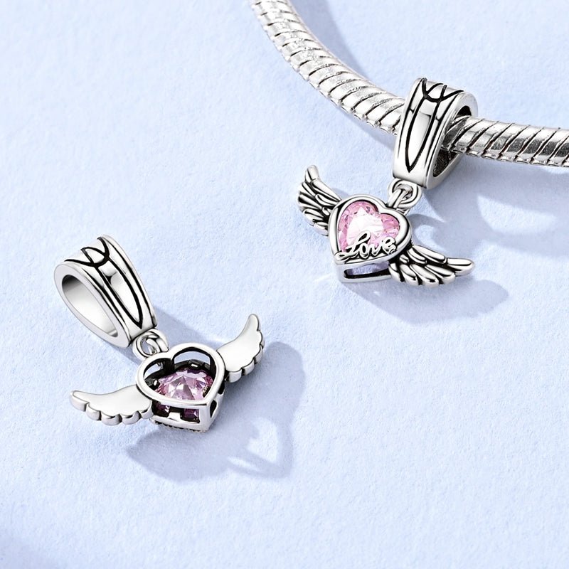 Pink Winged Heart Love Dangle Charm