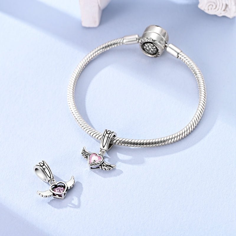 Pink Winged Heart Love Dangle Charm