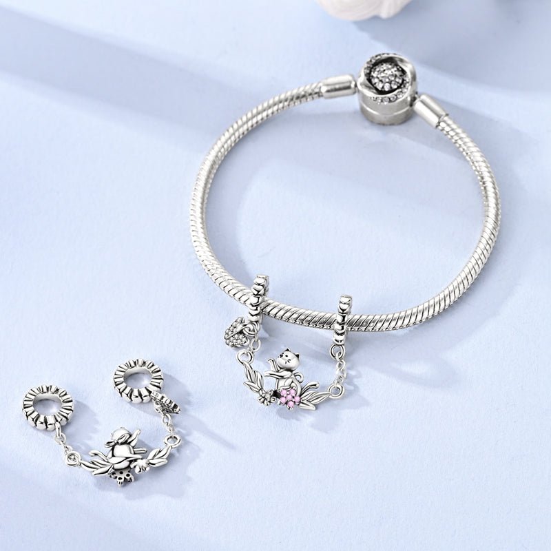 Playful Cat with Butterfly Safety Chain Charm