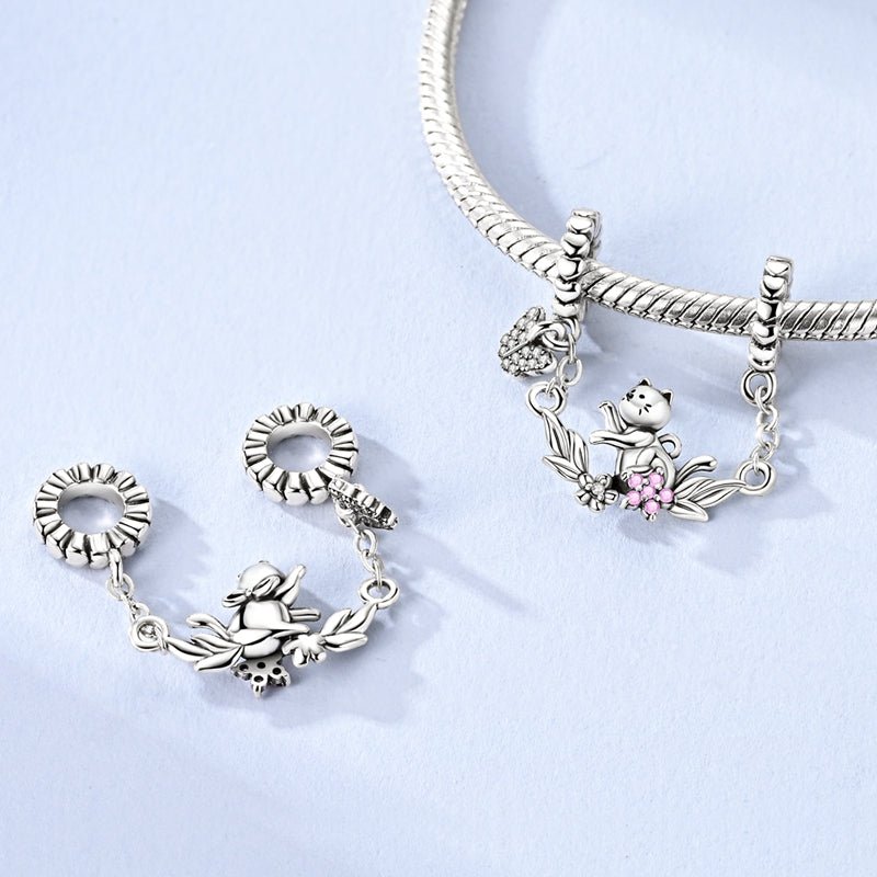 Playful Cat with Butterfly Safety Chain Charm