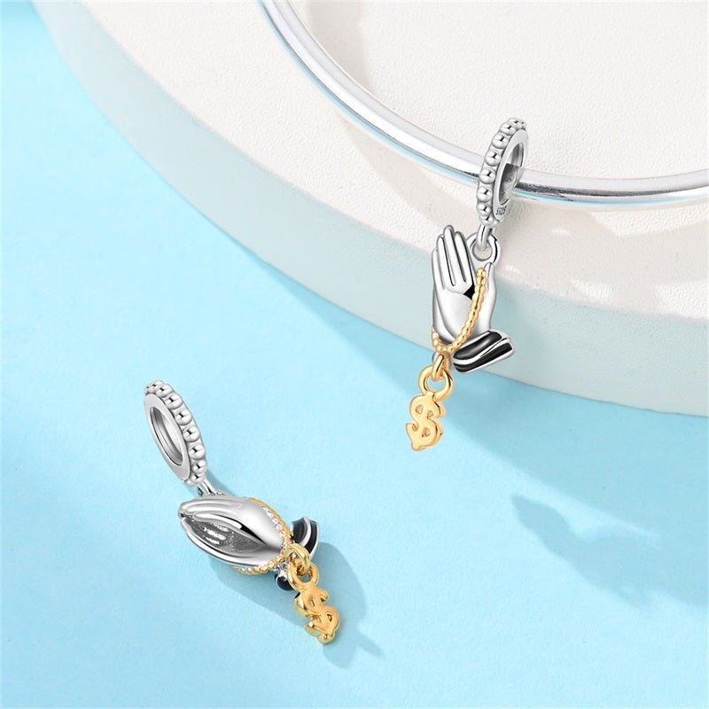 Praying Hands with Dollar Sign Dangle Charm