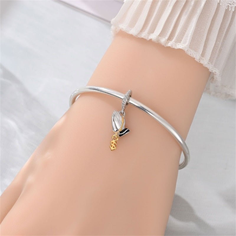 Praying Hands with Dollar Sign Dangle Charm