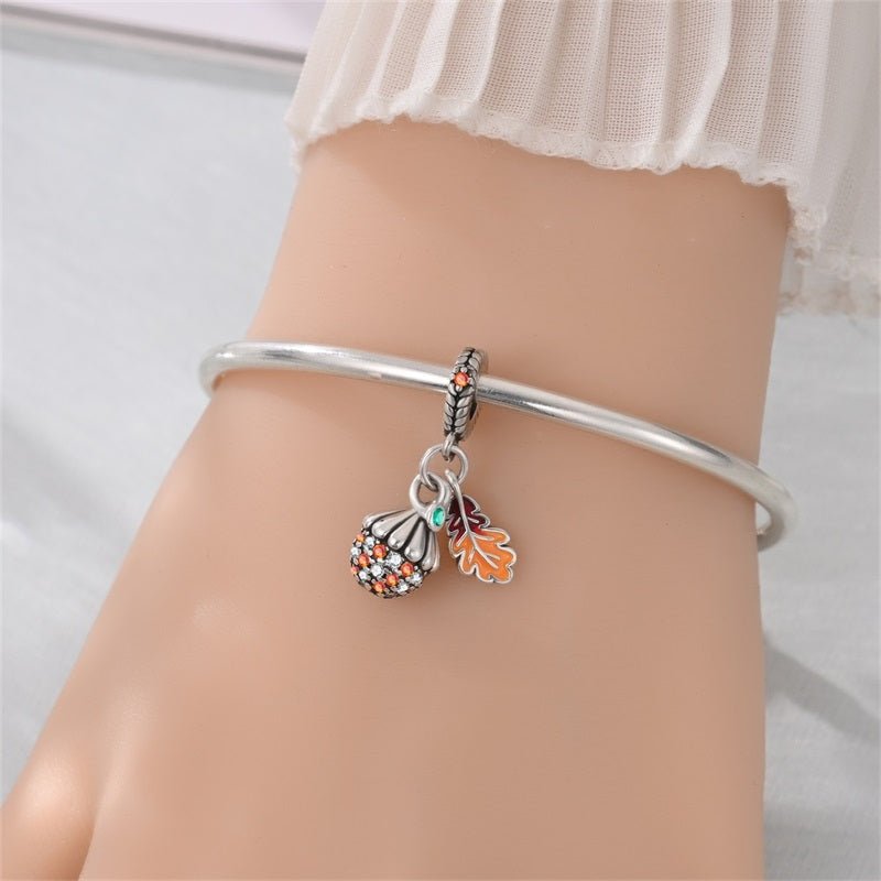 Pumpkin & Autumn Leaf Dangle Charm