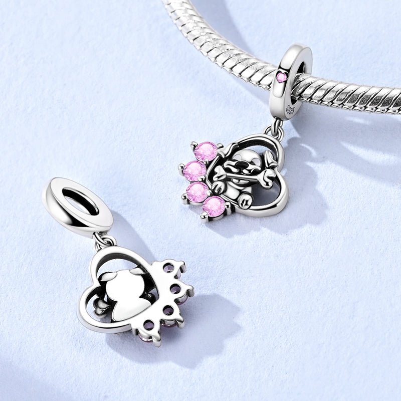 Puppy with Bone & Paw Heart Dangle Charm