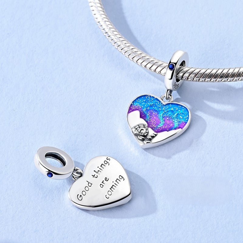 Purple & Blue Galaxy Heart with Igloo Dangle Charm