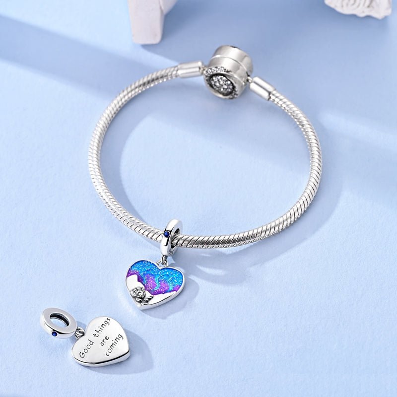 Purple & Blue Galaxy Heart with Igloo Dangle Charm