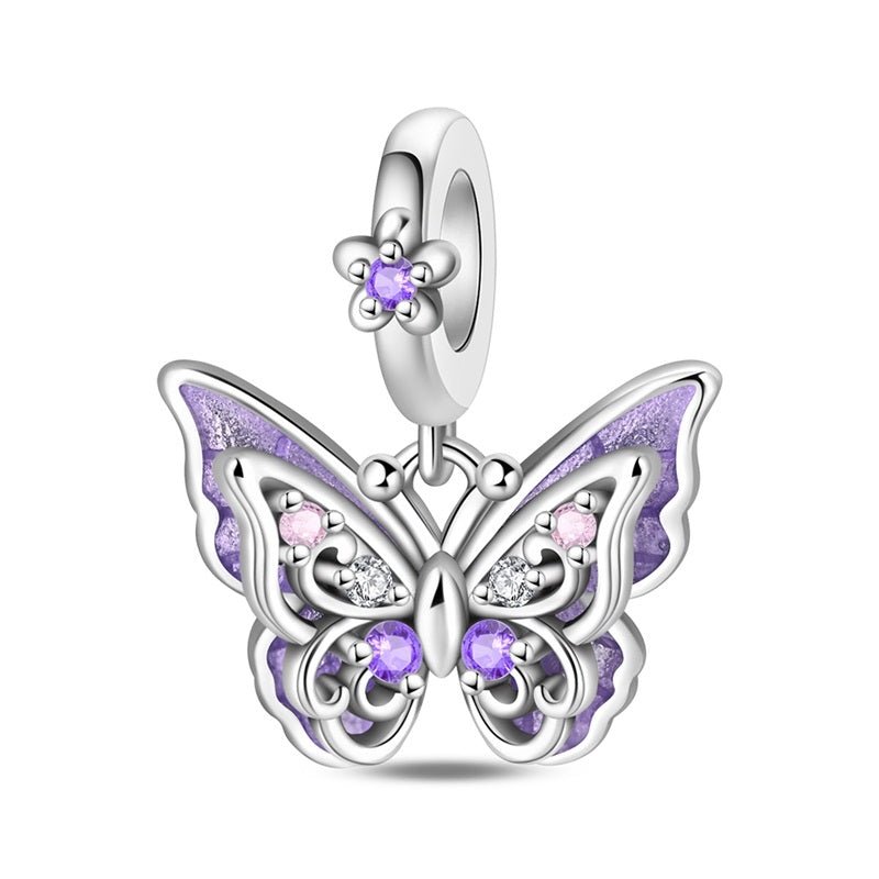 Purple Butterfly with Flowers Dangle Charm