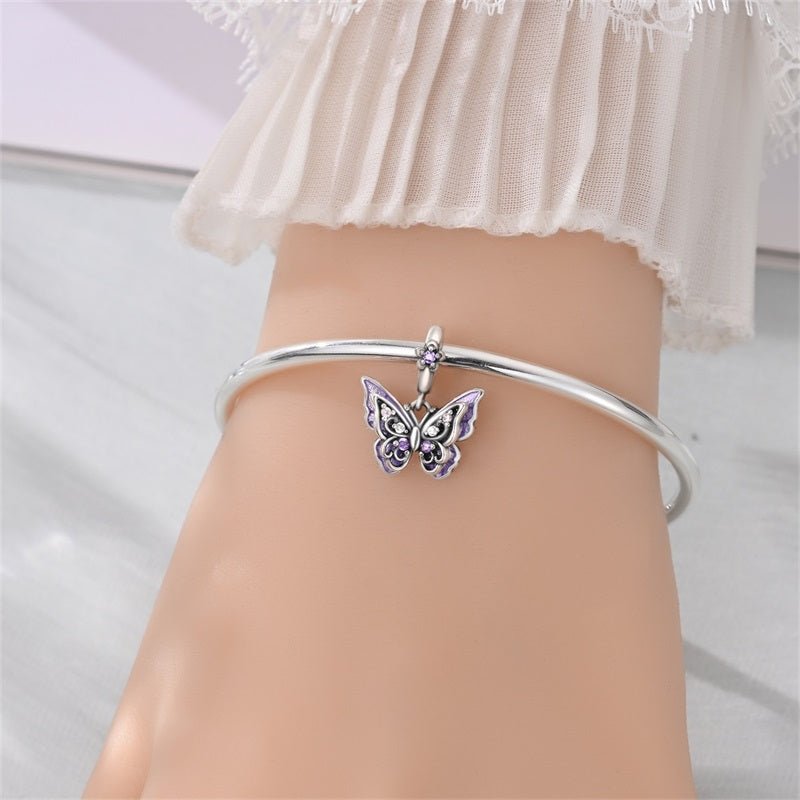Purple Butterfly with Flowers Dangle Charm