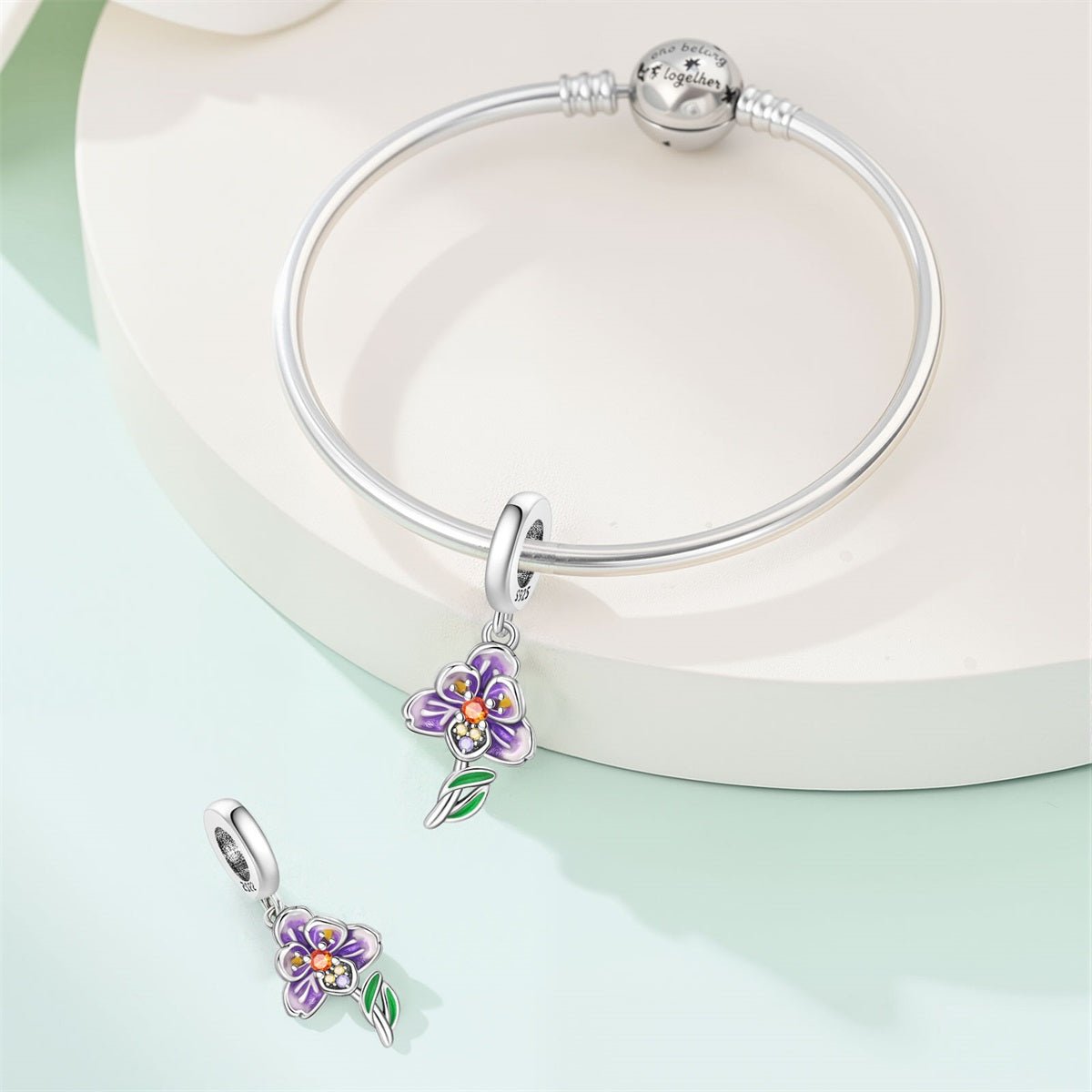 Purple Orchid Flower Dangle Charm