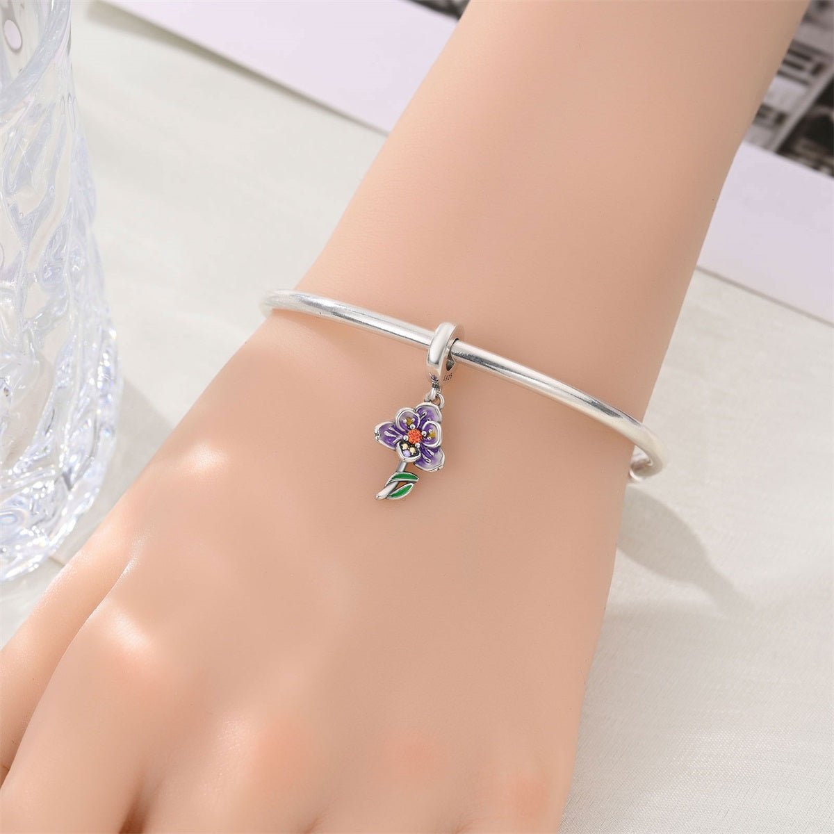 Purple Orchid Flower Dangle Charm