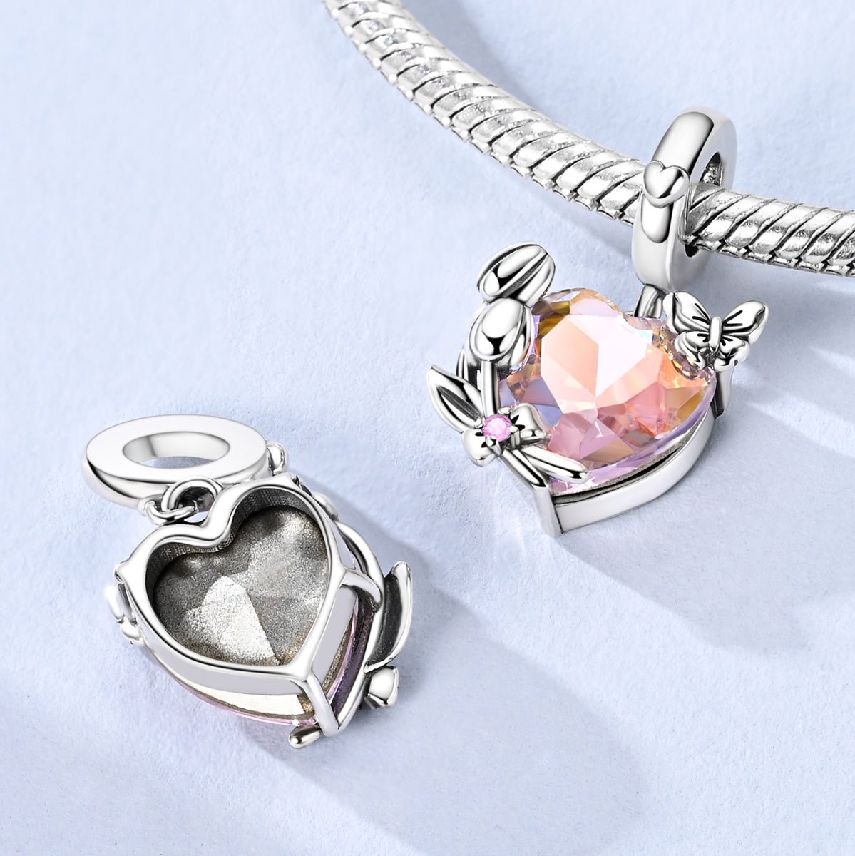 Rainbow Heart with Butterfly & Flowers Dangle Charm