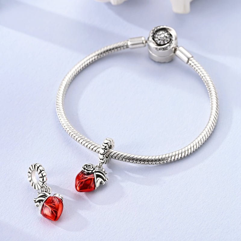 Red Anatomical Heart with Rose Dangle Charm