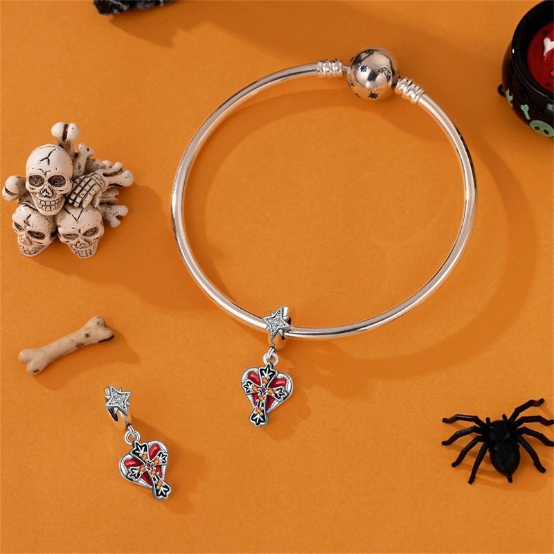 Red Heart & Cross with Star Dangle Charm