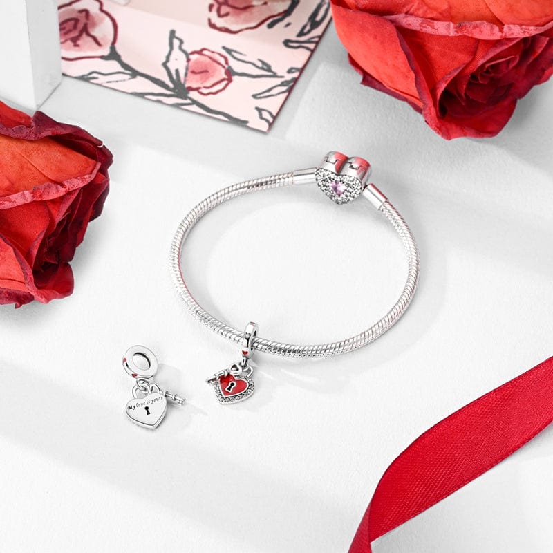 Red Heart Lock and Key Dangle Charm