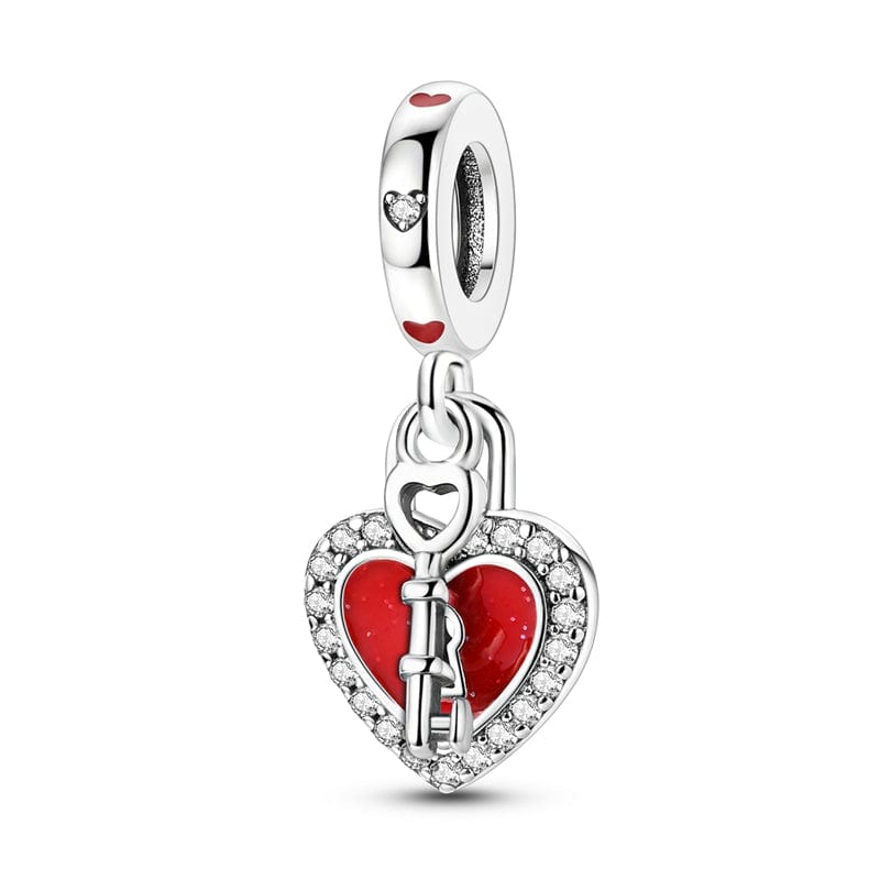 Red Heart Lock and Key Dangle Charm