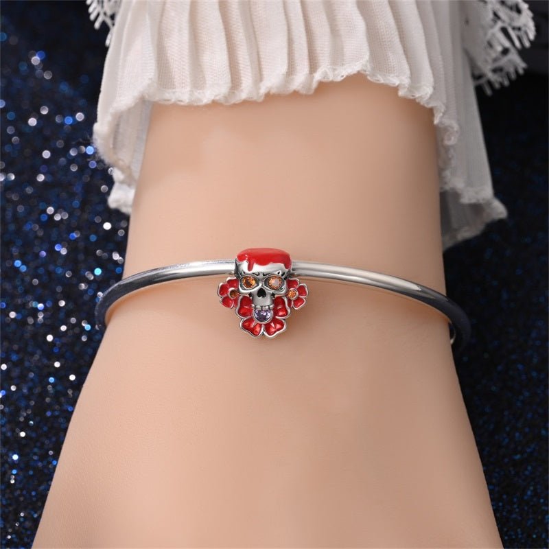 Red Sugar Skull with Flowers Charm