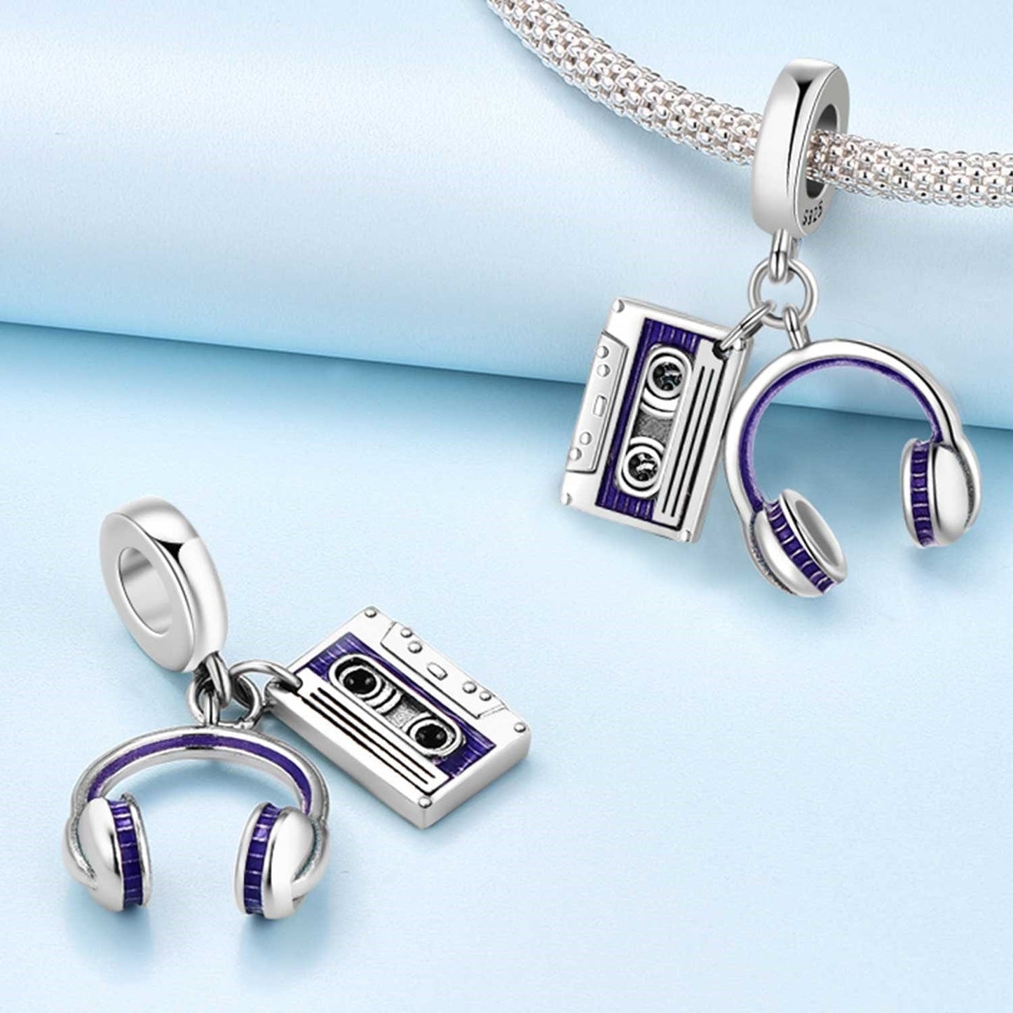 Retro Cassette & Headphones Double Dangle Charm