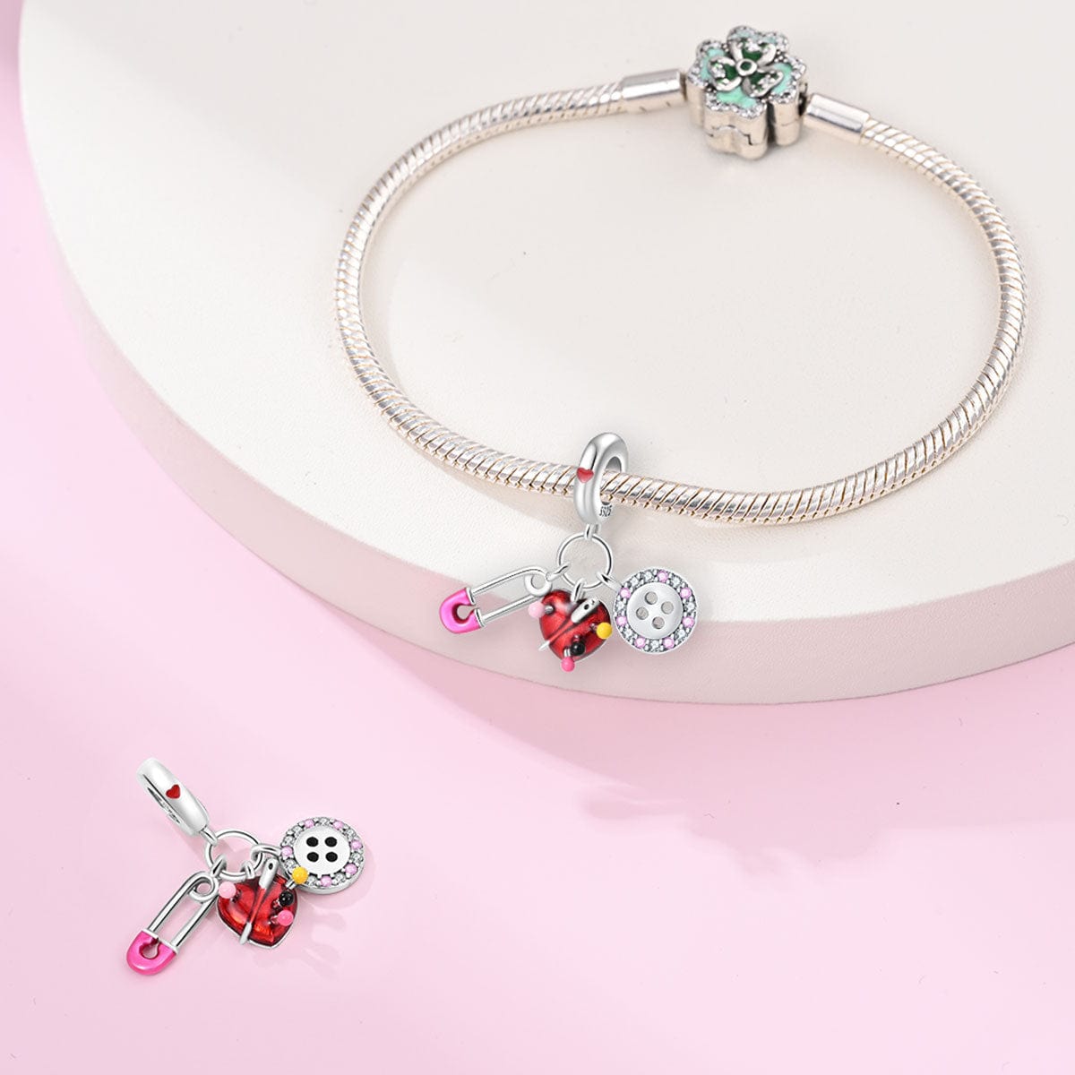 Safety Pin, Heart Pincushion, & Button Sewing Essentials Charm