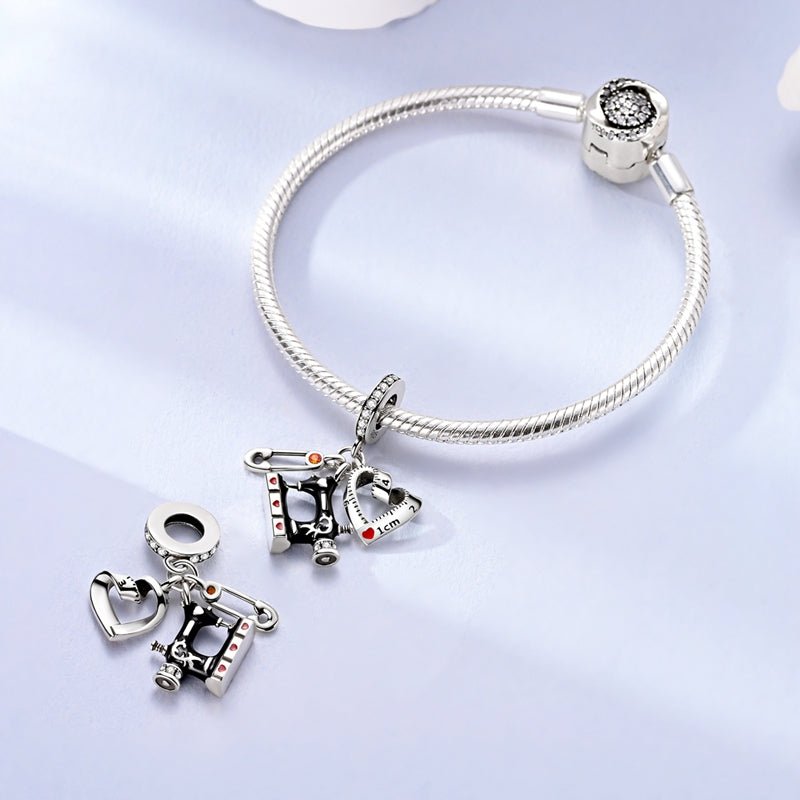 Sewing Machine, Tape Measure, & Safety Pin Triple Dangle Charm