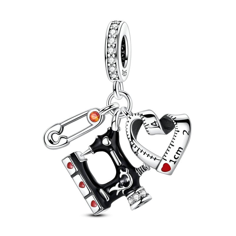 Sewing Machine, Tape Measure, & Safety Pin Triple Dangle Charm