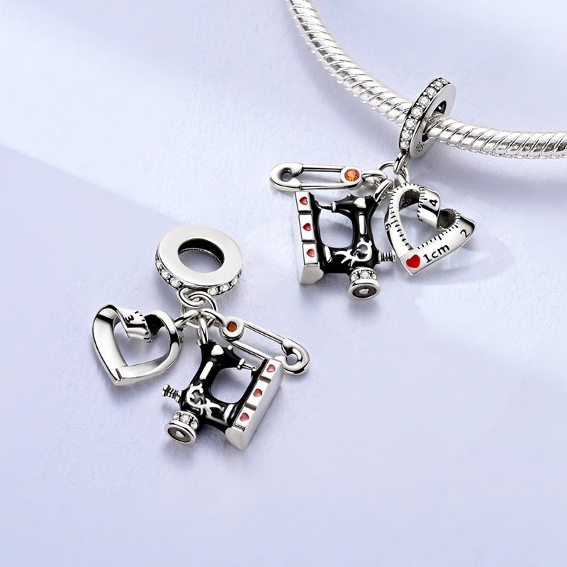 Sewing Machine, Tape Measure, & Safety Pin Triple Dangle Charm