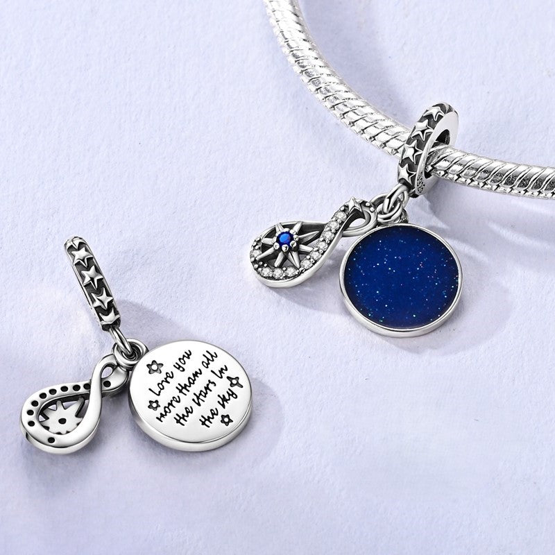 Shooting Star Galaxy & Love You Inscription Double Dangle Charm
