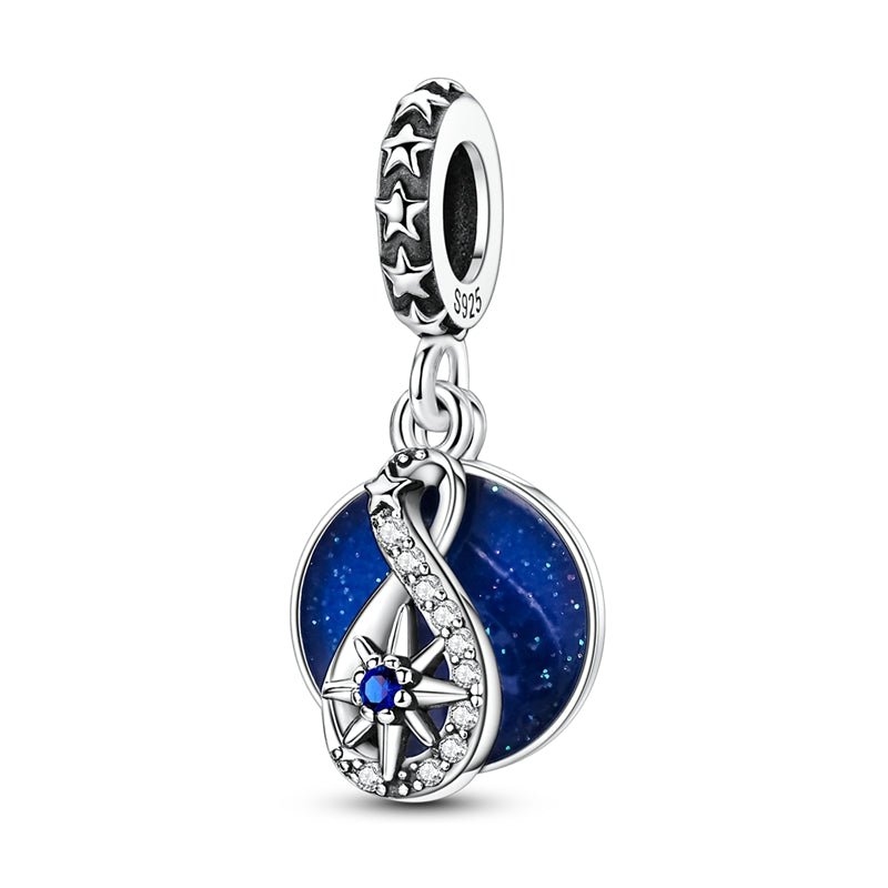 Shooting Star Galaxy & Love You Inscription Double Dangle Charm