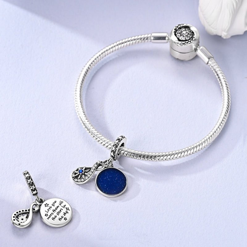 Shooting Star Galaxy & Love You Inscription Double Dangle Charm