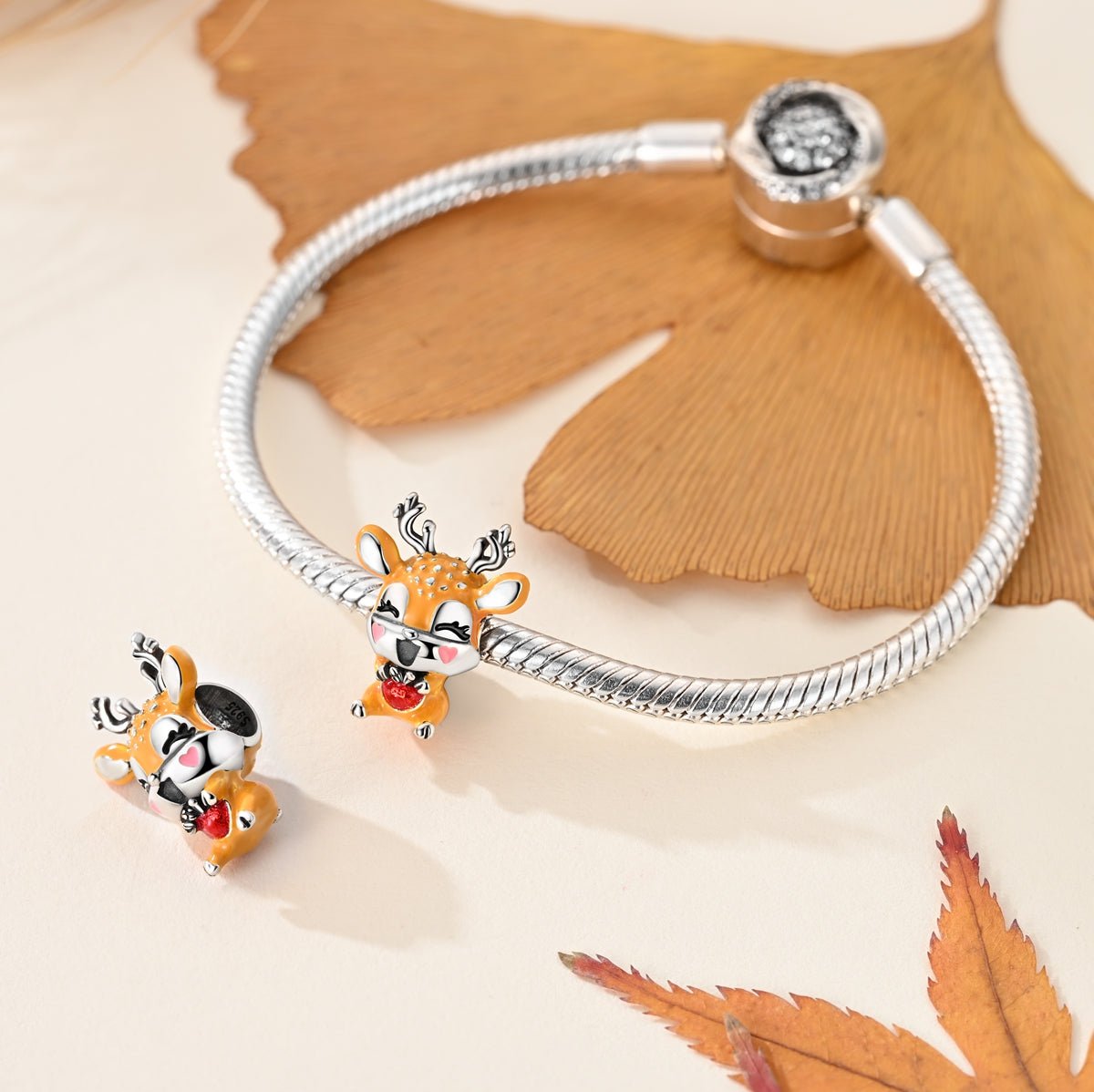 Smiling Deer with Red Heart Charm