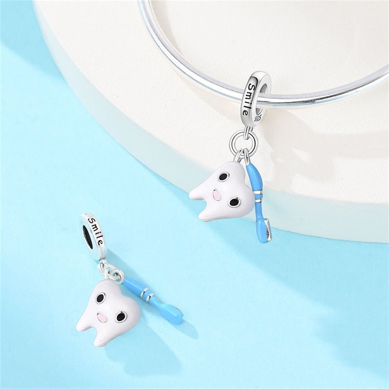 Smiling Tooth with Toothbrush Dangle Charm