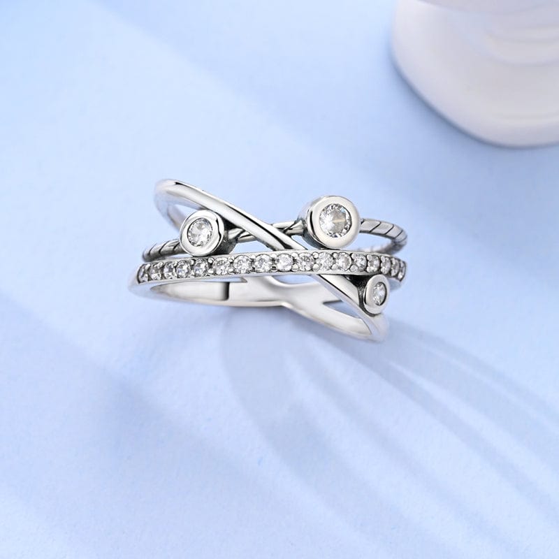 Sparkling Halo Multi-Band Silver Ring