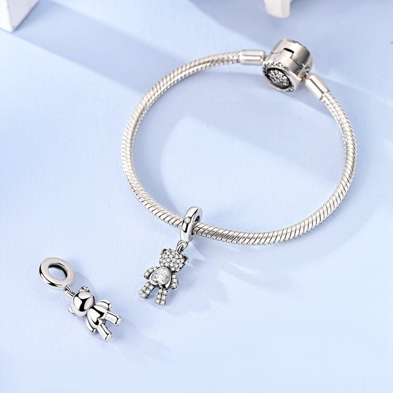 Sparkling Teddy Bear with Heart Dangle Charm