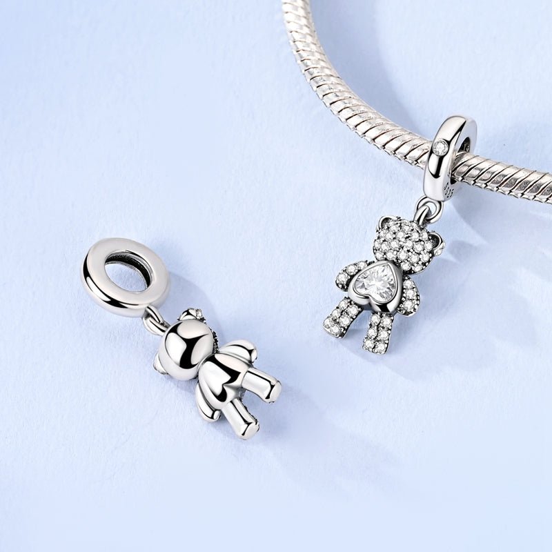 Sparkling Teddy Bear with Heart Dangle Charm