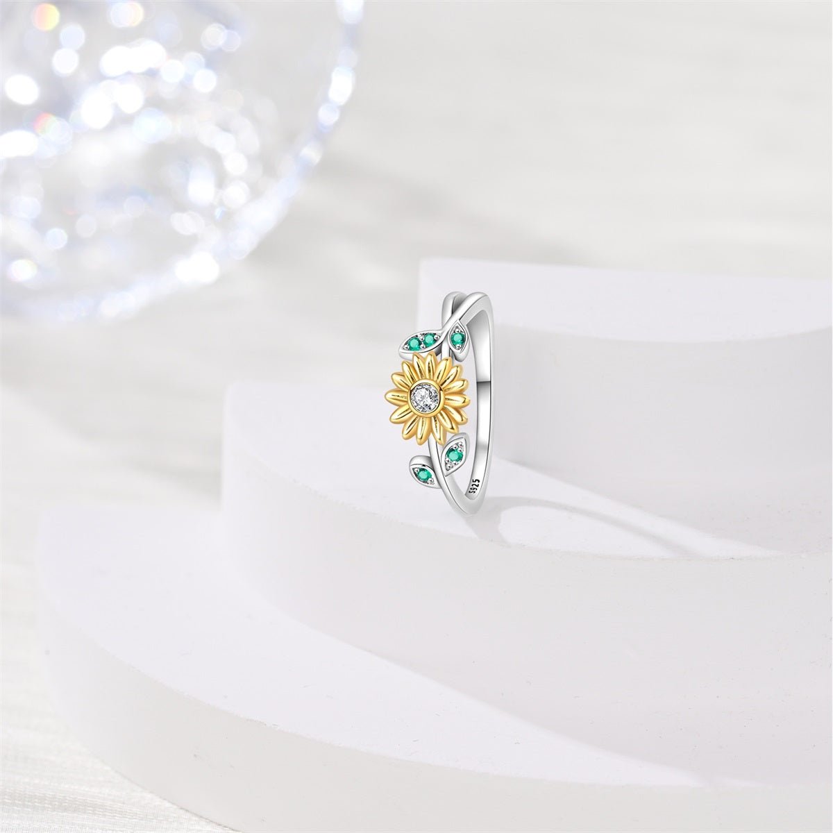 Sunflower & Green Leaf Ring