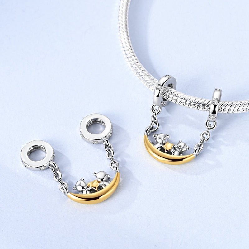 Teddy Bears Holding Star Safety Chain Charm