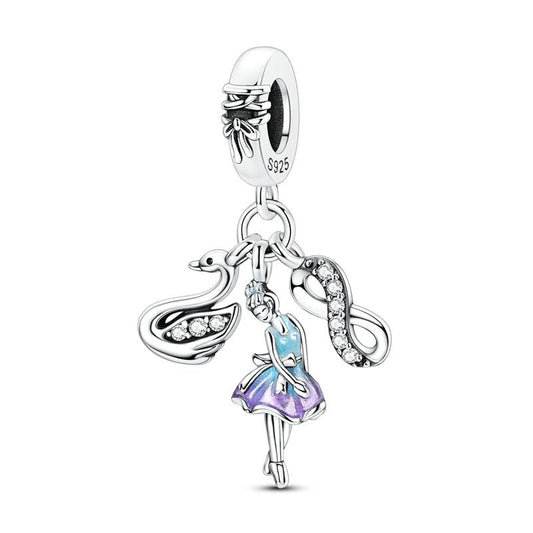 Ballerina, Swan & Infinity Triple Dangle Charm