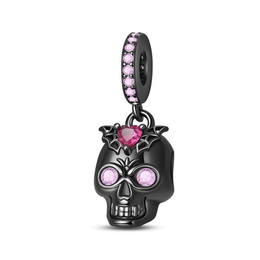 Black Skull with Pink Crystals Dangle Charm