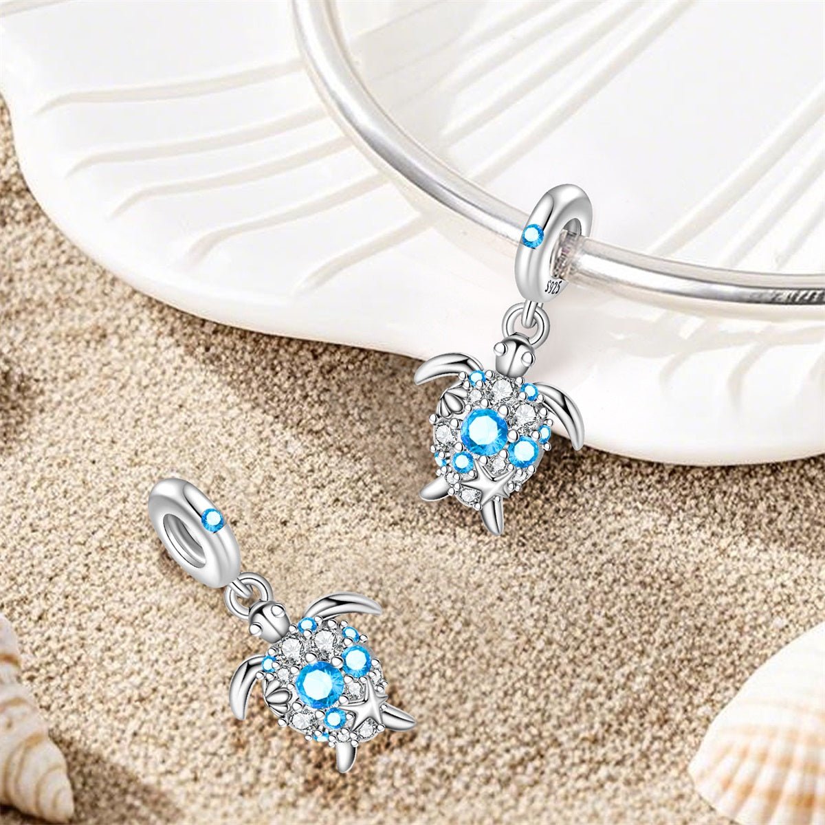 Blue Crystal Sea Turtle Dangle Charm