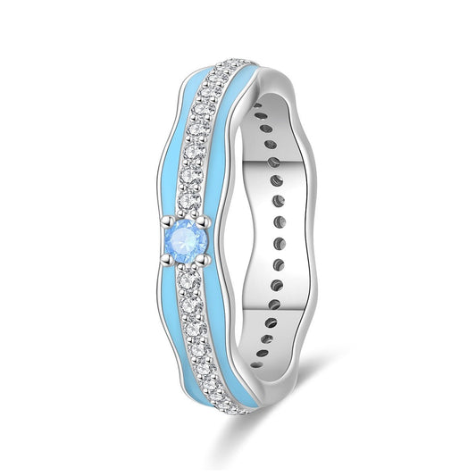 Blue Enamel & Crystal Accent Eternity Band