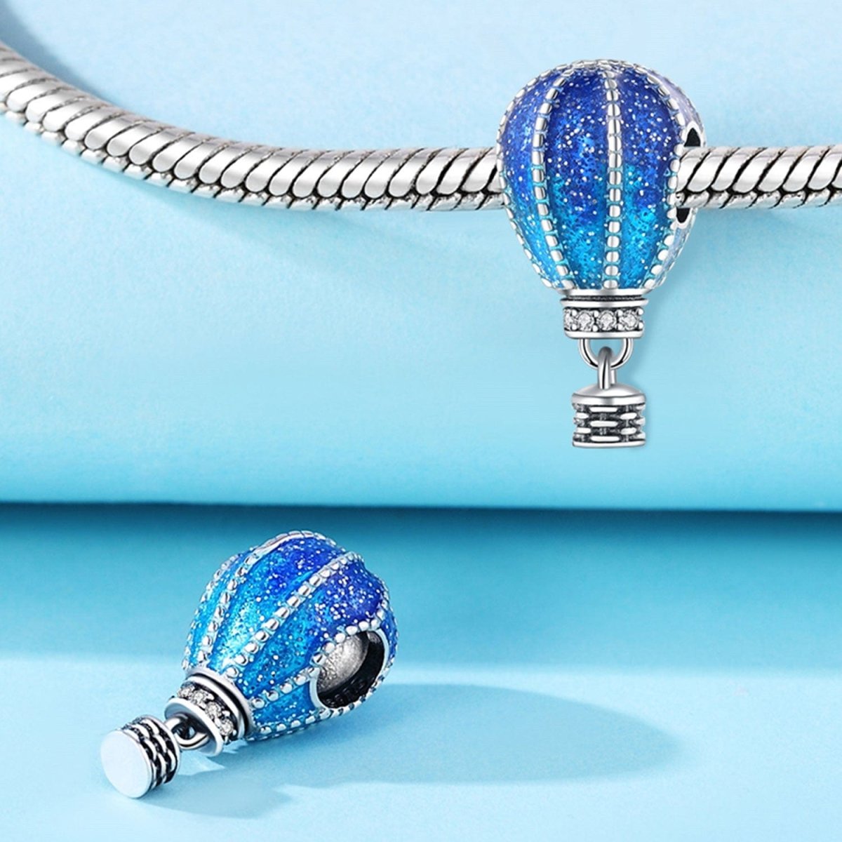 Blue Glitter Hot Air Balloon Charm